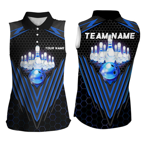 Black and Blue Bowling Sleeveless Polo shirts Custom Team Bowling Jerseys, Bowling uniforms NQS8976