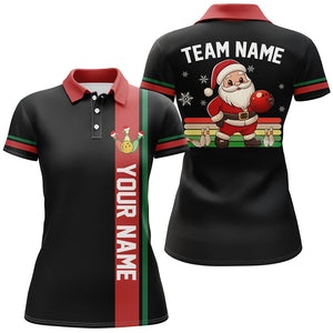 Retro Christmas Santa Bowling Polo, 1/4 zip shirts For Women Custom Xmas Team Bowling Jerseys | Black NQS8986