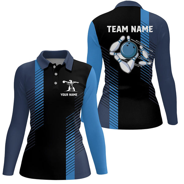 Black and blue bowling shirt for women custom Womens Bowling Polo Shirts, team bowling jerseys NQS7502
