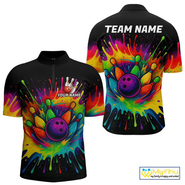 Colorful bowling jerseys Bowling Polo, 1/4 Zip Shirt for Men Custom Bowling Team shirts for bowlers NQS10696