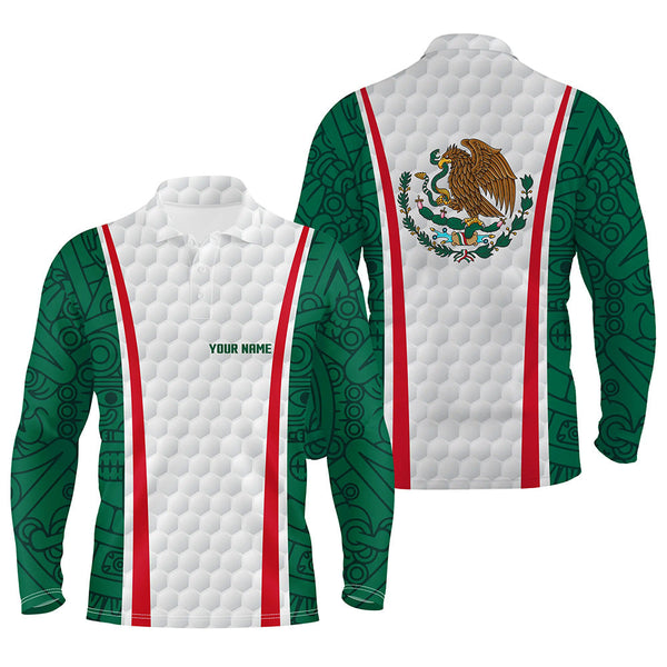 Mens golf polo shirt custom name Mexican flag white golf shirt, mens patriotic polo shirts NQS6186