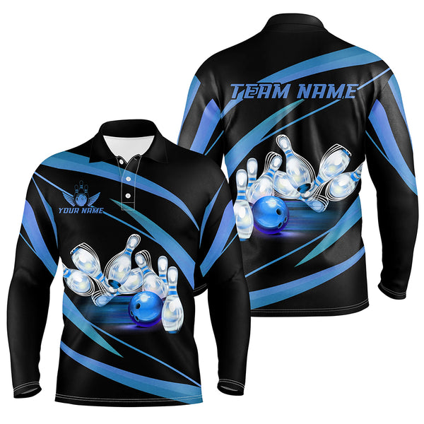 Personalized Black And Blue Bowling Shirts For Men, Custom Team Bowling League Jerseys NQS9229