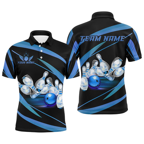 Personalized Black And Blue Bowling Shirts For Men, Custom Team Bowling League Jerseys NQS9229