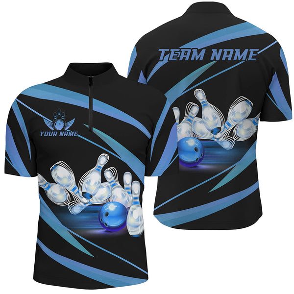 Personalized Black And Blue Bowling Shirts For Men, Custom Team Bowling League Jerseys NQS9229