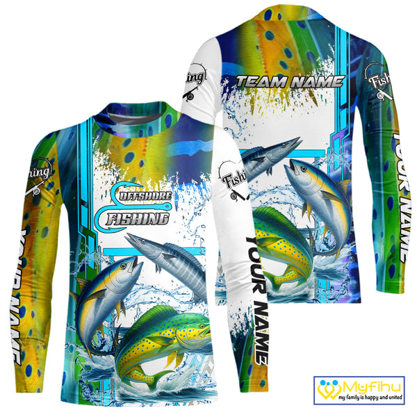 Mahi Mahi, Wahoo, Tuna slam fishing scales custom fishing team jerseys, Offshore fishing apparel NQS9997