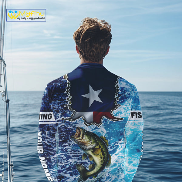 Texas Bass Fishing blue ocean camo custom Largemouth Bass long sleeves performance fishing shirts NQS9999