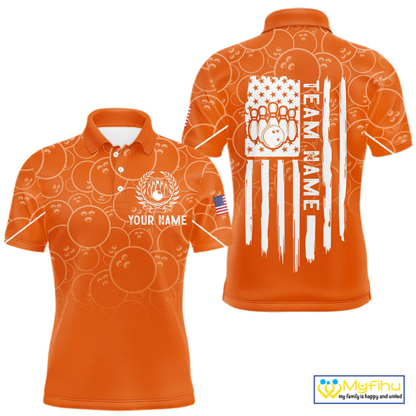 Orange bowling camo Mens bowling shirts Custom American flag patriotic bowling team league jerseys NQS10715