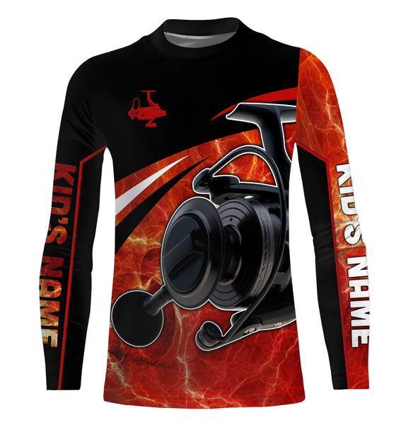 Fishing reel red and black performance Fishing Shirts Custom Name 3D All over printed shirts NQS2533