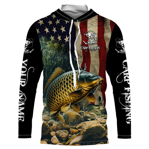 Carp Fishing 3D American Flag Patriotic Customize name UV Protection Fishing shirts NQS499