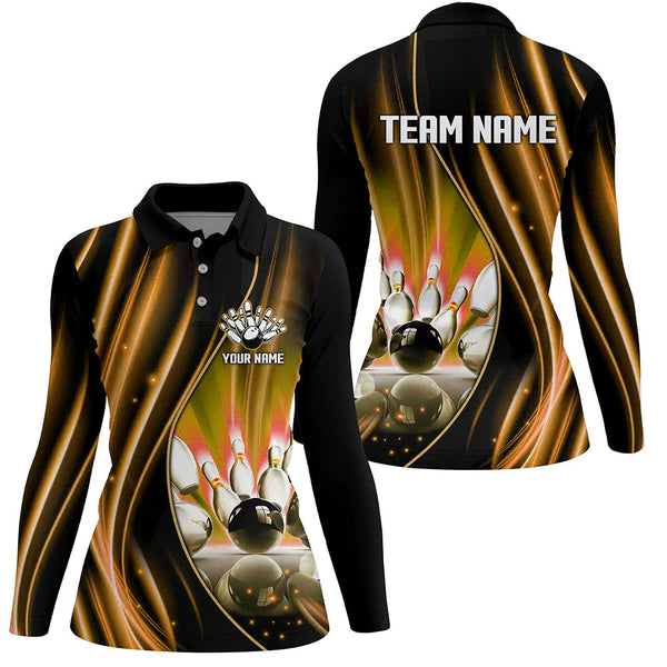 Orange and black light Women Polo, 1/4 Quarter Zip Shirt Custom bowling team jerseys, gift for bowlers NQS8097