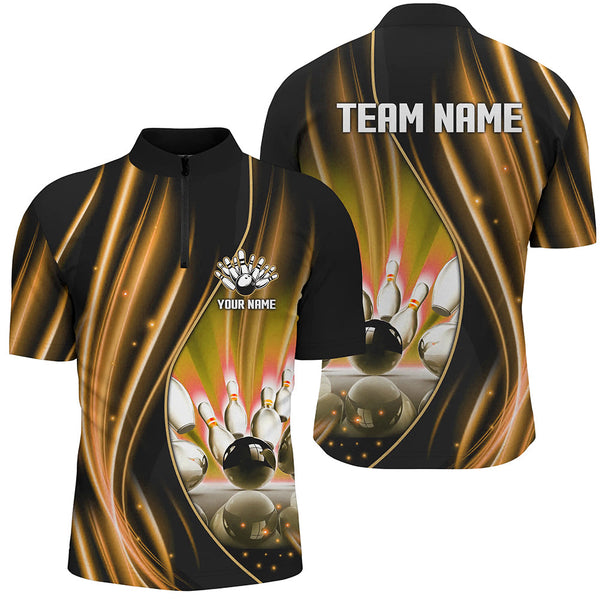 Orange and black light Men Polo, 1/4 Quarter Zip Shirts Custom bowling team jerseys, gift for bowlers NQS8097