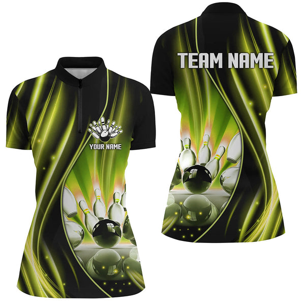 Yellow and black light Women Polo, 1/4 Quarter Zip Shirt Custom bowling team jerseys, gift for bowlers NQS8098