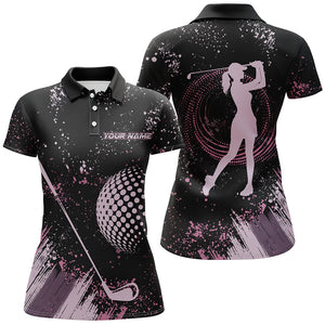 Pink and Black grunge pattern golf ball club Women Golf Polo Shirts custom ladies golf attire NQS9249