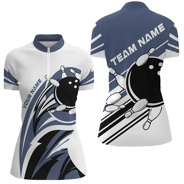 Blue and white Women bowling shirts Custom Bowling Team League Jerseys, womens bowling outfits NQS8547