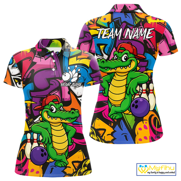 Funny Colorful Graffiti Pattern Alligator Bowling shirts for Women Custom Team bowling league jersey NQS10733