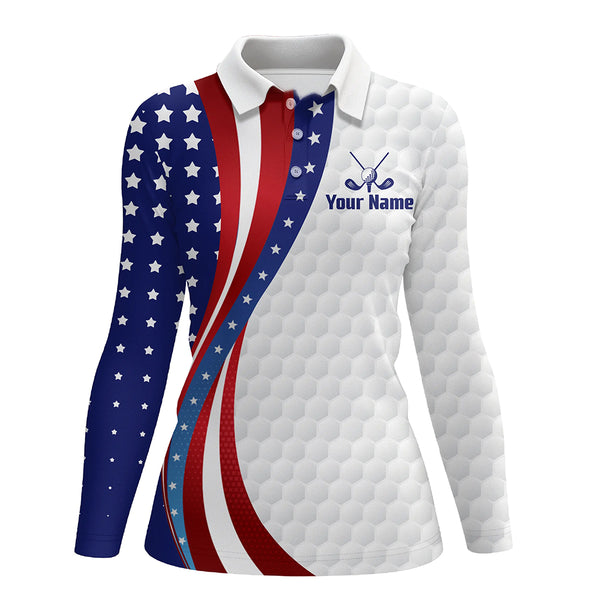 Red, White and Blue American Flag Womens golf polos shirts custom patriotic ladies golf tops NQS9259