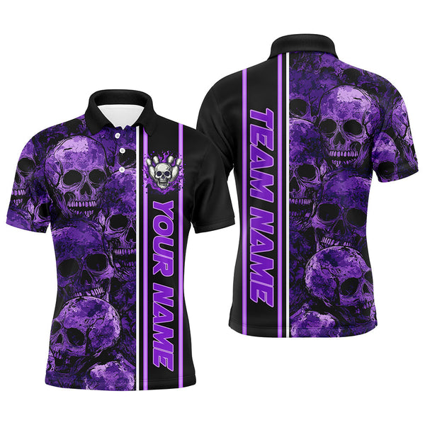 Personalized Skull Bowling Shirt For Men Custom Team's Name Bowler Jerseys | Purple NQS8560