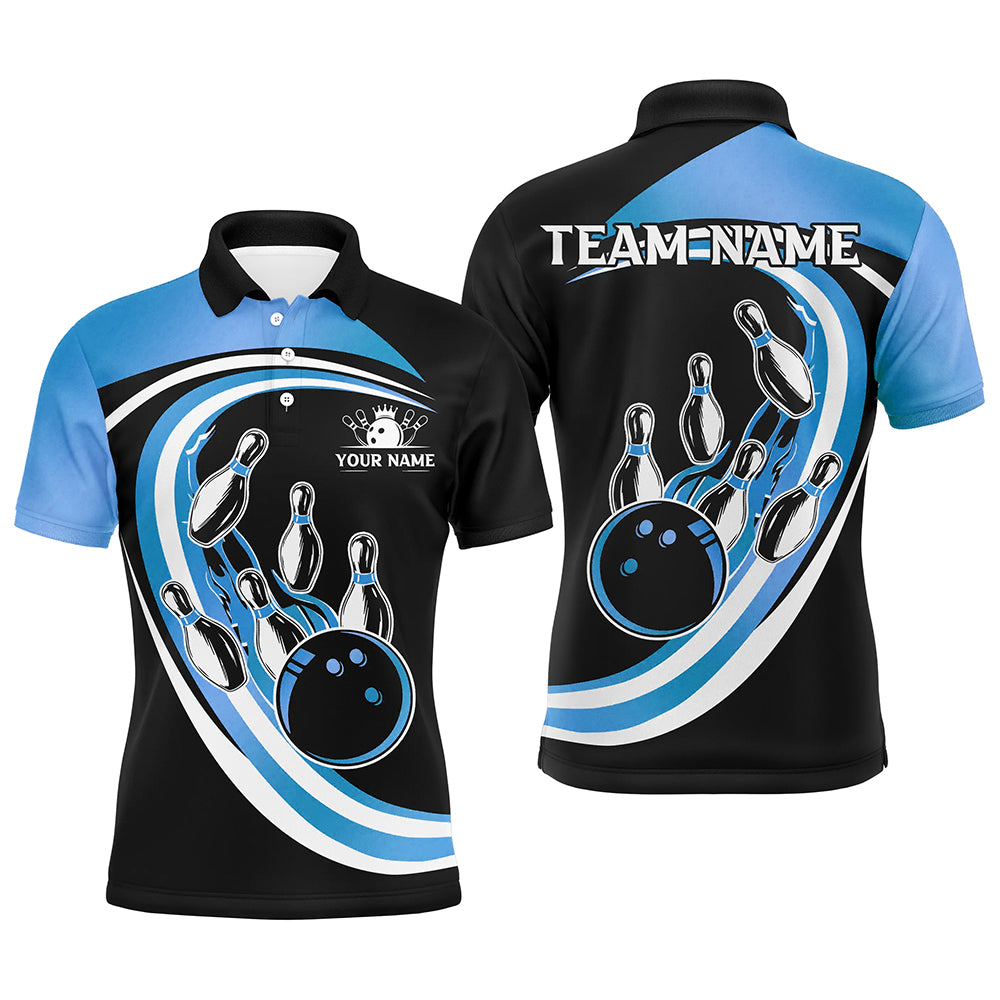 Black and Blue Bowling Polo, 1/4 Zip Shirts For Men Custom Bowling Team League Jersey, Gift For Bowler NQS9042