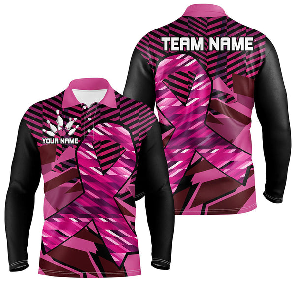 Breast Cancer Awareness black and Pink ribbons custom Bowing Shirts For Men, team bowling jerseys NQS8126