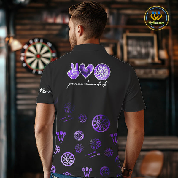 Personalized Purple and Black Camo Darts Shirts For Men Custom Peace Love Darts Team Jerseys NQS10543
