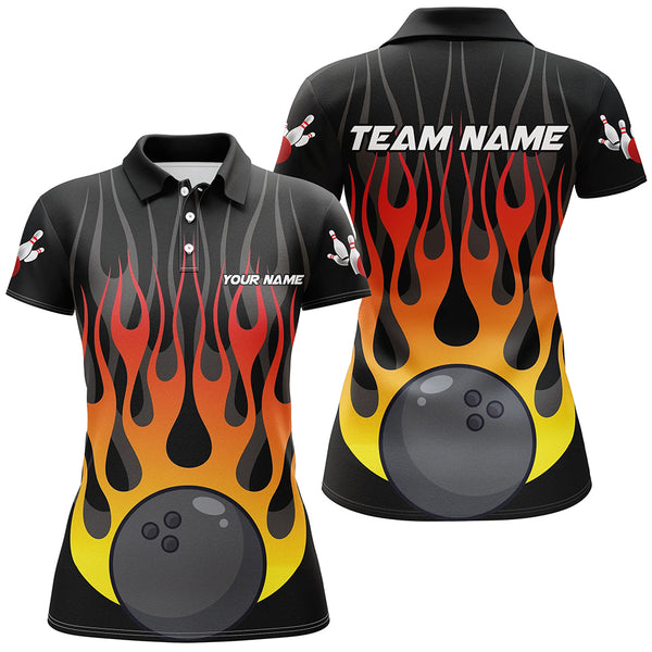 Orange flame Black Bowling Shirts For Women Custom Bowling Team Jerseys with name and team name NQS8812