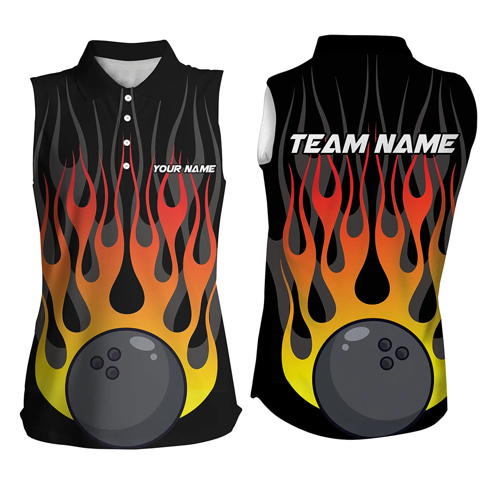 Orange flame Black Bowling sleeveless polos Shirts Custom Bowling Team Jerseys with name and team name NQS8812