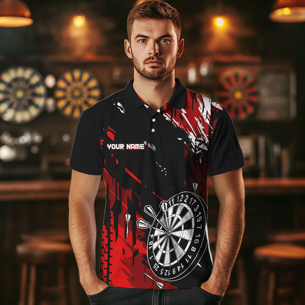 Retro Black Red Pattern Custom Darts Polo, Quarter-Zip Shirts For For Men Dart Team Jerseys NQS9456