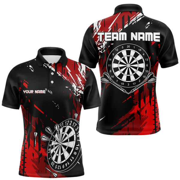 Retro Black Red Pattern Custom Darts Polo, Quarter-Zip Shirts For For Men Dart Team Jerseys NQS9456