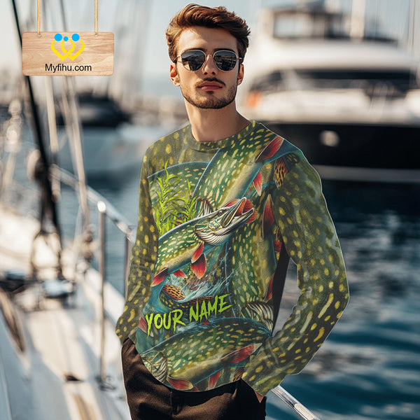 Personalized Northern Pike Fishing jerseys, Pike scales long sleeve fishing shirts uv protection NQS10333