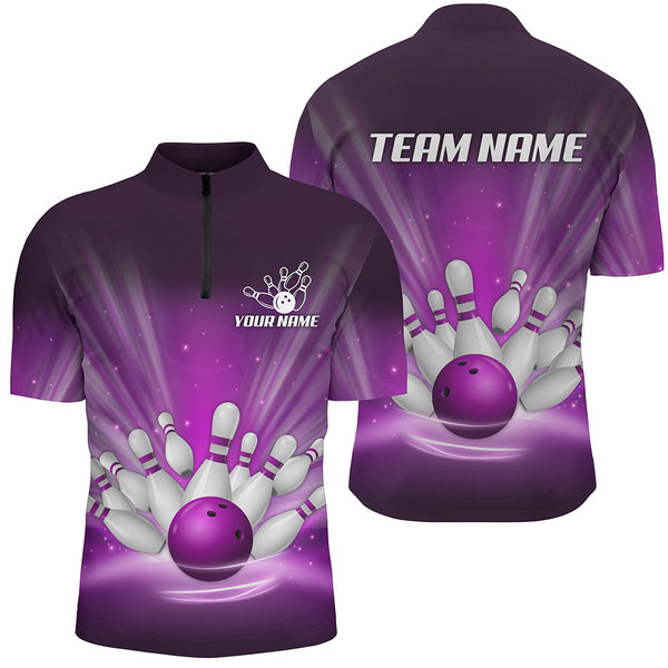 Purple light Bowling Polo, Quarter Zip Shirts For Men Custom Bowling Team League Uniform NQS8818