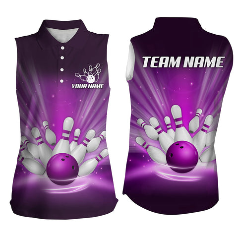 Purple light Bowling sleeveless polo Shirt For Women Custom Bowling Team League Uniform NQS8818