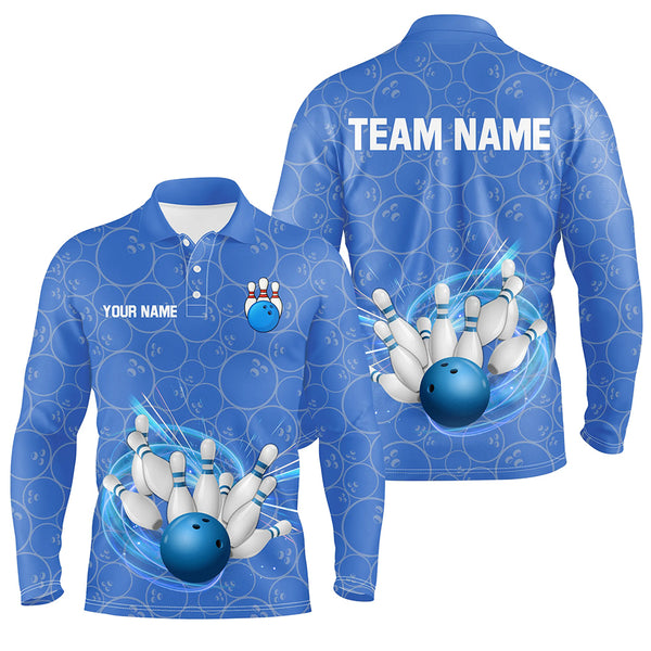 Blue Camo Bowling Polo, Quarter Zip Shirts For Men Custom Bowling Team League Uniform Jerseys NQS8819