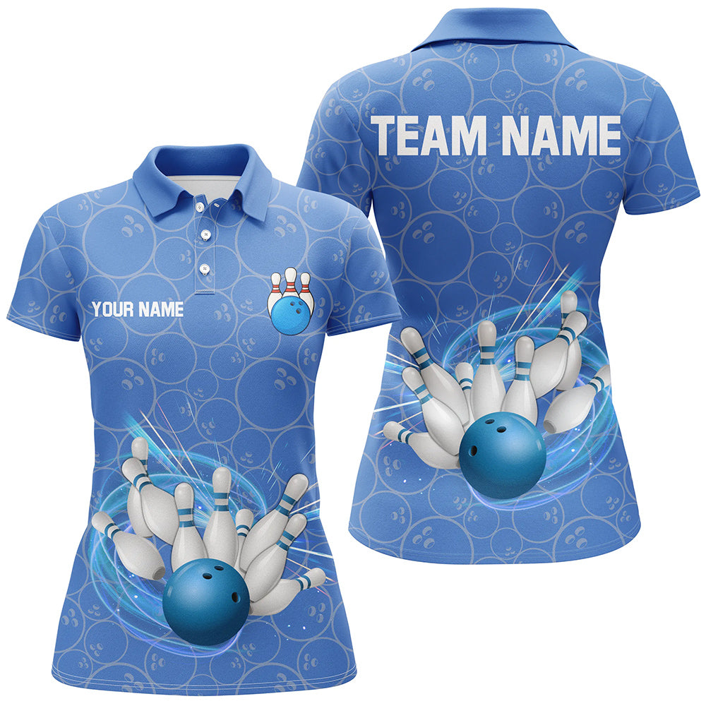 Blue Camo Bowling Polo, Quarter Zip Shirts For Women Custom Bowling Team League Uniform Jerseys NQS8819