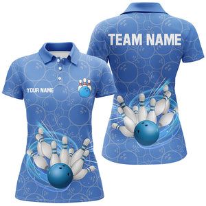 Blue Camo Bowling Polo, Quarter Zip Shirts For Women Custom Bowling Team League Uniform Jerseys NQS8819