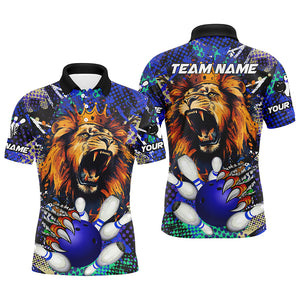 Blue Camo Lion roar Bowling Polo, Quarter Zip Shirts for Men Custom Lion Bowling Team jerseys NQS9293