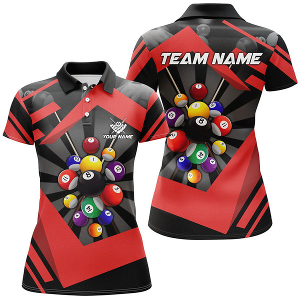 Personalized Red Jerseys Billiard Balls Polo & Quarter-Zip Shirt For Women, 8 Ball Pool Player Shirts TDM1716