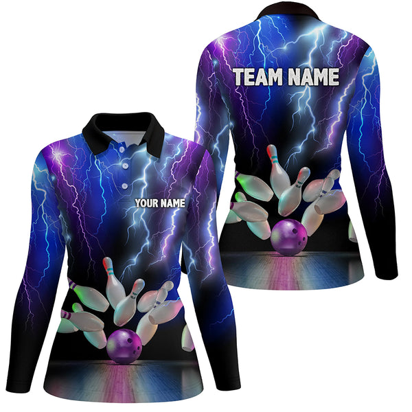 Women bowling polo shirts colorful lightning thunder storm bowling team league jerseys NQS7093