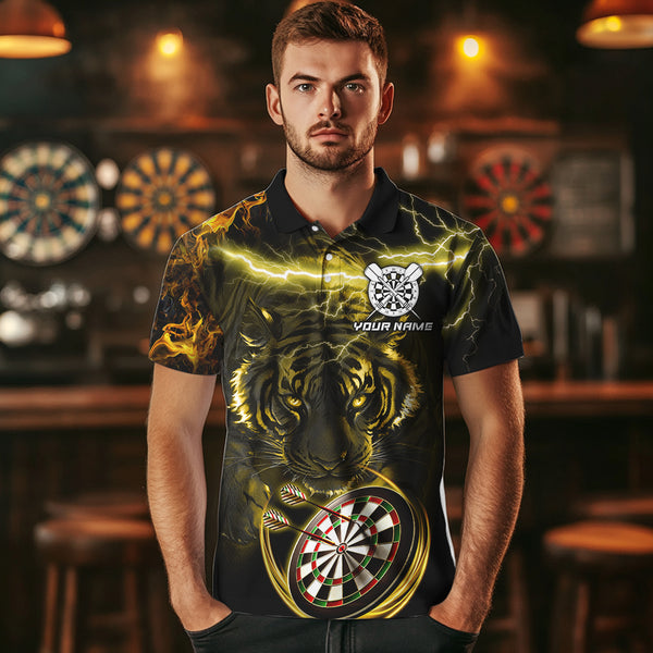 Personalized Yellow Lightning Thunder Storm Tiger Darts Shirts For Men Custom Dart Team Jerseys NQS9465
