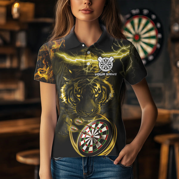 Personalized Yellow Lightning Thunder Storm Tiger Darts Shirts For Women Custom Dart Team Jerseys NQS9465