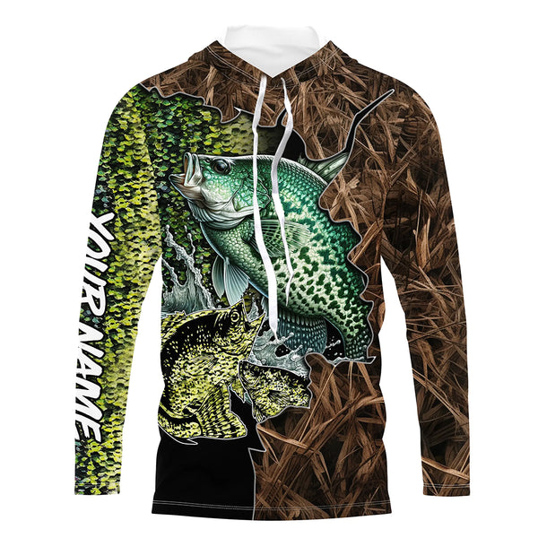 Crappie fishing camo Long Sleeve Fishing tournament shirts UV protection customize name UPF 30+ NQS2148