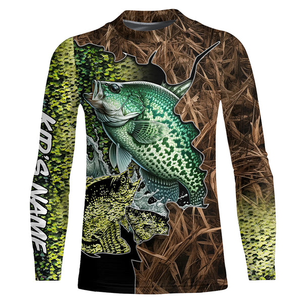 Crappie fishing camo Long Sleeve Fishing tournament shirts UV protection customize name UPF 30+ NQS2148