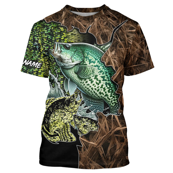 Crappie fishing camo Long Sleeve Fishing tournament shirts UV protection customize name UPF 30+ NQS2148