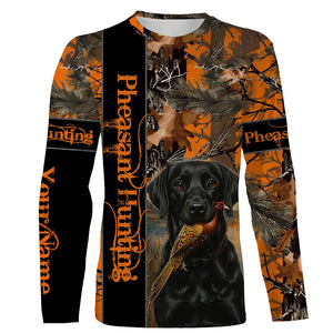 Pheasant Hunting with dog Labrador Retriever orange camo Custom name 3D All over print hunting shirt NQS2270