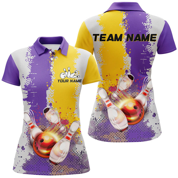 Yellow and Purple Camo Bowling Polo, 1/4 zip shirts Custom Team Women Bowling jerseys NQS8157