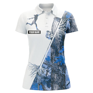 Blue Camo Women Disc golf polo shirts custom disc golf jersey, women disc golf apparel NQS9301