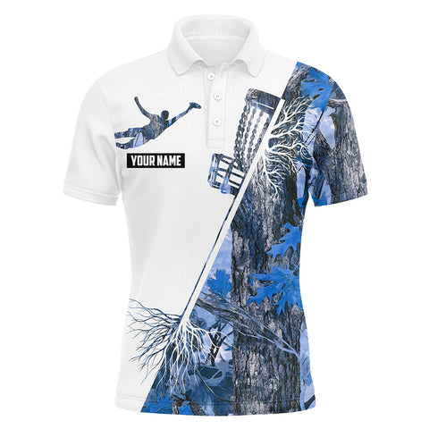 Blue Camo Mens Disc golf polo shirts custom disc golf jersey, mens disc golf apparel NQS9301