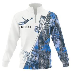 Blue Camo Quarter zip sweatshirt custom disc golf jersey, women disc golf sweater apparel NQS9301