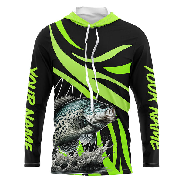 Personalized Crappie Long Sleeve Fishing Shirts, Crappie Tournament Fishing Jerseys | Green NQS7391