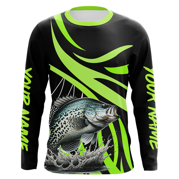 Personalized Crappie Long Sleeve Fishing Shirts, Crappie Tournament Fishing Jerseys | Green NQS7391