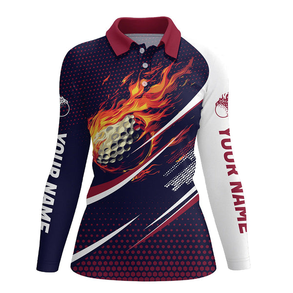 Navy and pink pattern Flame Golf ball custom Womens golf polo shirts, ladies's golf outfits NQS8170